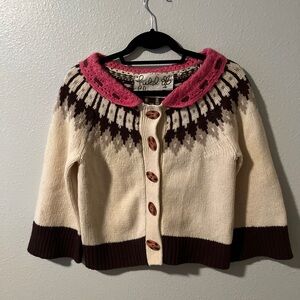 Anthropology Field Flower Pink and Cream Women's Sweater